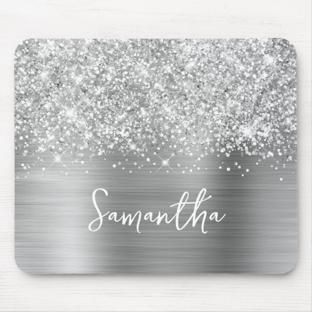 Glittery Silver Glam Name Mousepad (Vorne)
