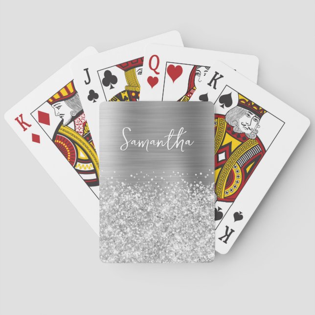 Glittery Silver Glam Name Spielkarten (Rückseite)