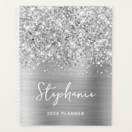 Glittery Silver Glam Personalisiert 2024 Planer