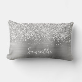 Glittery Silver Glam Script Name Lendenkissen