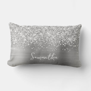 Glittery Silver Glam Script Name Lendenkissen