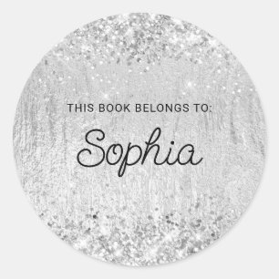 Glittery Silver Glam Texture Book Runder Aufkleber