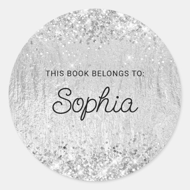 Glittery Silver Glam Texture Book Runder Aufkleber (Vorderseite)