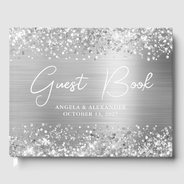 Glittery Silver Glam Wedding Gästebuch (Vorderseite)