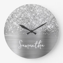 Glittery Silver Glam White Script Name