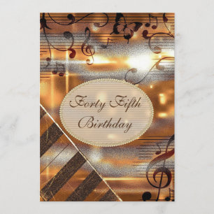 Glittery Silver & Gold Musiknoten 45. Geburtstag Einladung