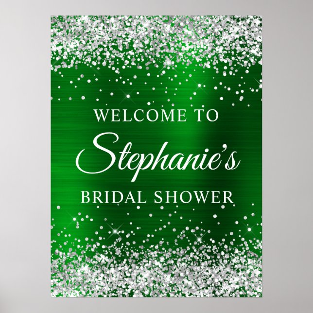Glittery Silver Green Foil Bridal Shower Welcome Poster (Vorne)