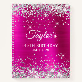 Glittery Silver Hot Pink Foil 40. Geburtstag Notizbuch