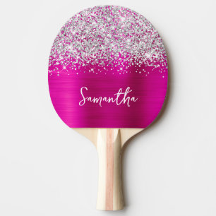 Glittery Silver Hot Pink Glam Name Tischtennis Schläger