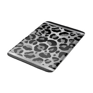 Glittery Silver Leopard Safari Print Badematte