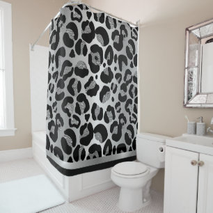 Glittery Silver Leopard Safari Print Duschvorhang
