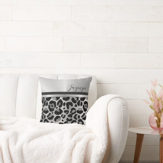 Glittery Silver Leopard Safari Print Kissen (Liege)