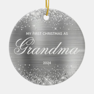 Glittery Silver My First Christmas as Grandma Keramik Ornament