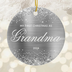 Glittery Silver My First Christmas as Grandma Keramik Ornament