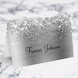 Glittery Silver Name Platzkarten Tischnummer