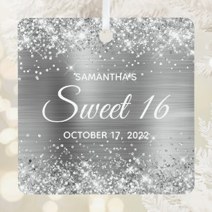 Glittery Silver Ombre Foil Sweet 16 Ornament Aus Metall