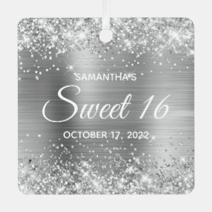 Glittery Silver Ombre Foil Sweet 16 Ornament Aus Metall