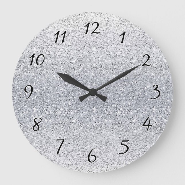 Glittery Silver Ombre Große Wanduhr (Vorderseite)