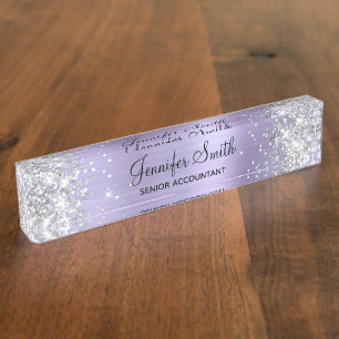 Glittery Silver Pale Lavendel Foil Namensplakette