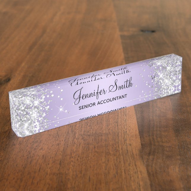 Glittery Silver Pale Lavender Gradient Namensplakette (Seite)