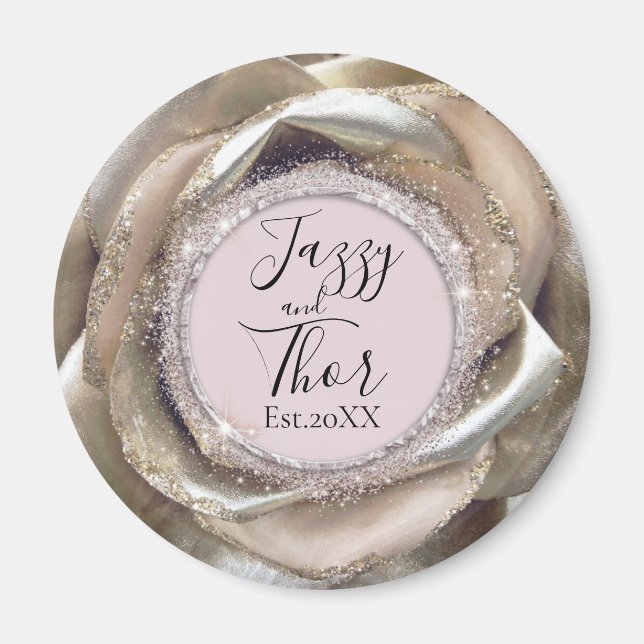 Glittery Silver Rose Petals Personalisiert Magnet (Vorne)