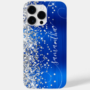 Glittery Silver Royal Blue Glam Curly Signature Case-Mate iPhone 14 Pro Max Hülle