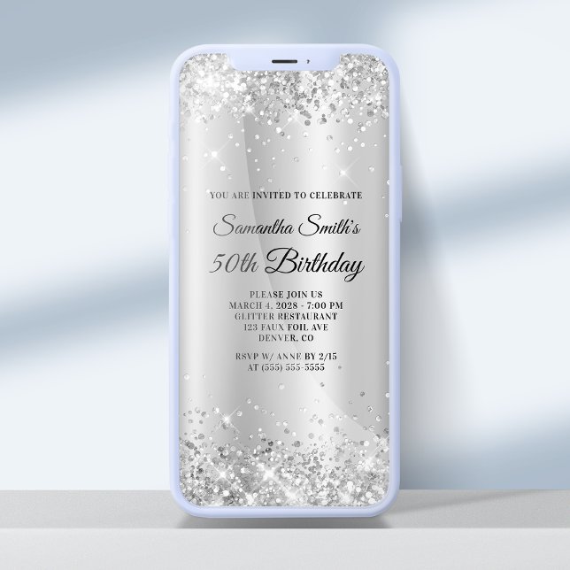 Glittery Silver Shimmer Ombre 50. Geburtstag Einladung (Von Creator hochgeladen)