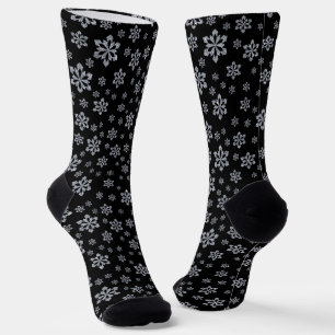 Glittery Silver Snowflake Muster auf schwarz Socken