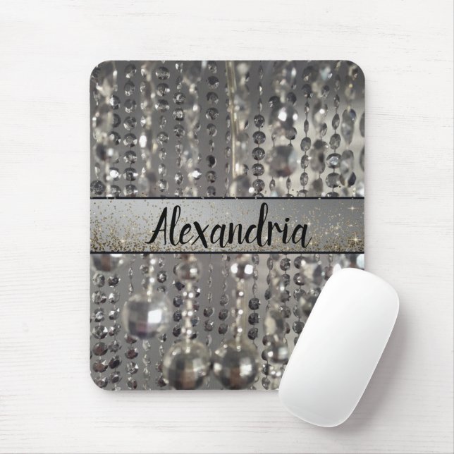 Glittery Silver Streichperlen Personalisiert Mousepad (Mit Mouse)