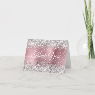 Glittery Silver und Light Pink Foil 40. Geburtstag Dankeskarte