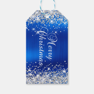 Glittery Silver und Royal Blue Frohe Weihnachten Geschenkanhänger