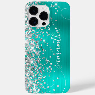 Glittery Silver und Türkis Glam Curly Signature Case-Mate iPhone 14 Pro Max Hülle