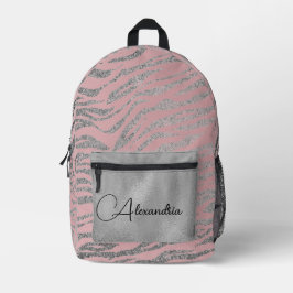 Glittery Silver Zebra Print on Pink Personalisiert Bedruckter Rucksack