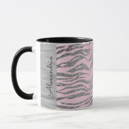 Glittery Silver Zebra Print on Pink Personalisiert Tasse
