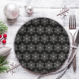 Glittery Snowflake auf schwarzem Hintergrund Pappteller