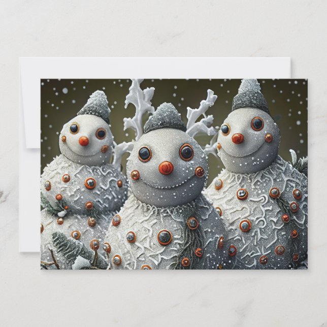 Glittery Snowmen mit Pinecone Sprils Feiertagskarte (Vorderseite)