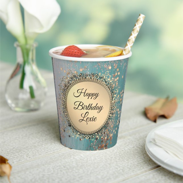 Glittery Stardust auf Blue Aquamarin Pappbecher (In Situ)