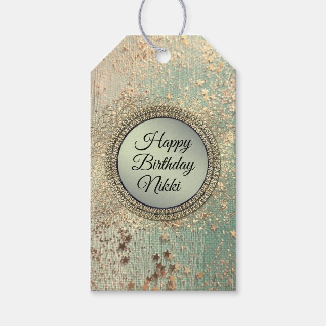 Glittery Stardust auf Green Aquamarin Geschenkanhänger (Vorderseite)