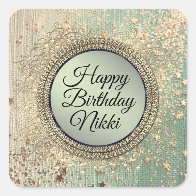 Glittery Stardust auf Green Aquamarin Quadratischer Aufkleber (Vorderseite)