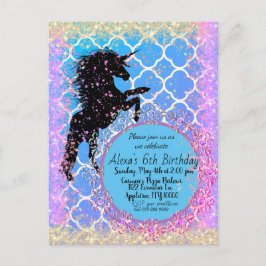 Glittery Starry Whimsical Unicorn Custom Postkarte
