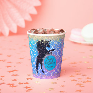 Glittery Starry Whimsical Unicorn Geburtstag Custo Pappbecher