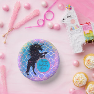 Glittery Starry Whimsical Unicorn Geburtstag Custo Pappteller