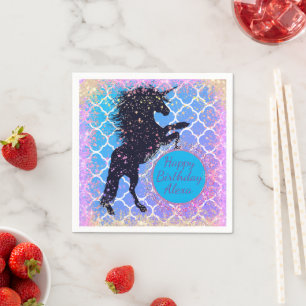 Glittery Starry Whimsical Unicorn Geburtstag Serviette