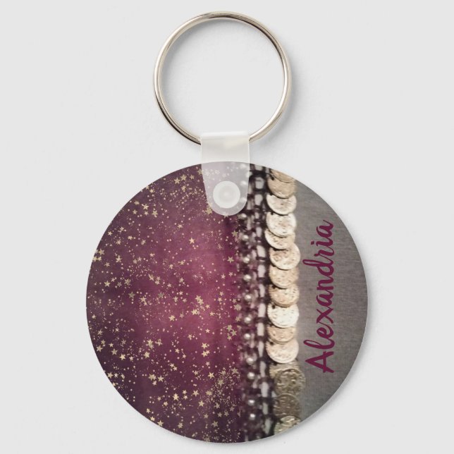 Glittery Stars Lila Sinti und Roma Scarf Schlüsselanhänger (Vorderseite)