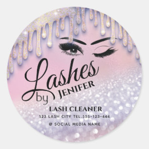Glittery Tropfen wink lash verlängernde Lasche rei Runder Aufkleber