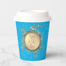 Glittery Turtle on Blue Birthday maßgeschneidert Pappbecher