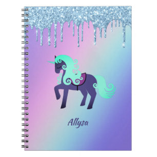 Glittery Unicorn mit Rainbow Pastel Background Notizblock