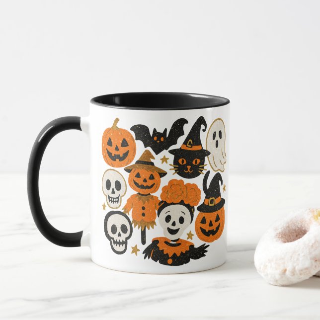 Glittery Whimsical Halloween Tasse (Mit Donut)