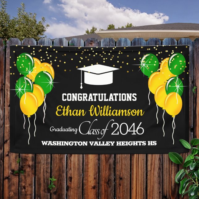 Glittery Yellow and Green Graduation Party Banner (Von Creator hochgeladen)