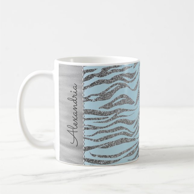 Glittery Zebra Print auf Blue Personalisiert Kaffeetasse (Links)